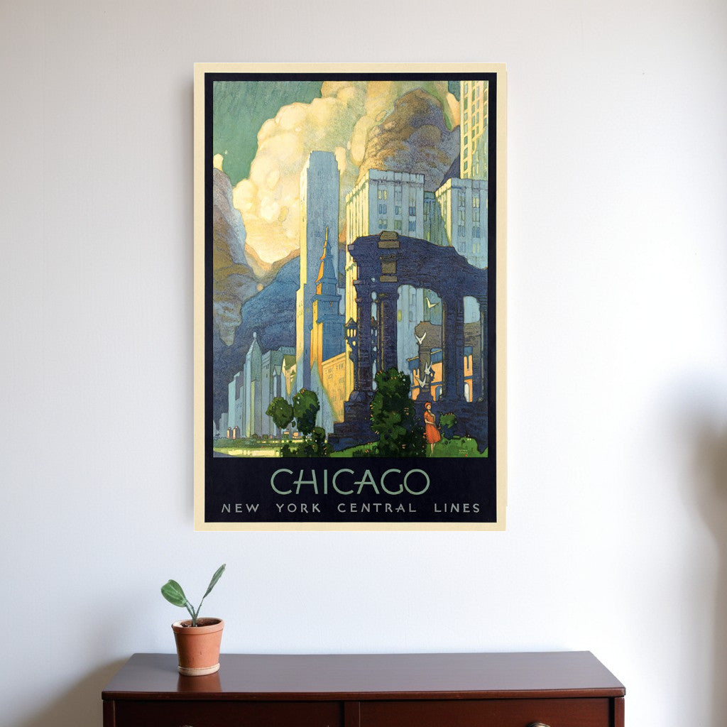 36" X 54" Vintage 1929 Chicago Michigan Ave Travel Poster Wall Art