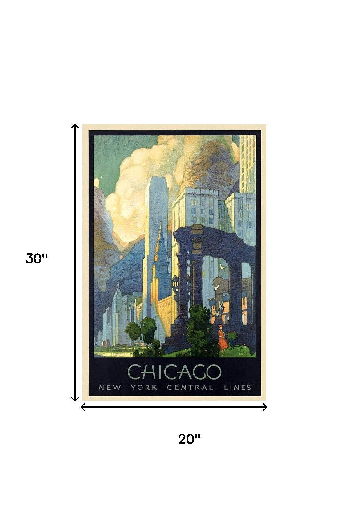 36" X 54" Vintage 1929 Chicago Michigan Ave Travel Poster Wall Art