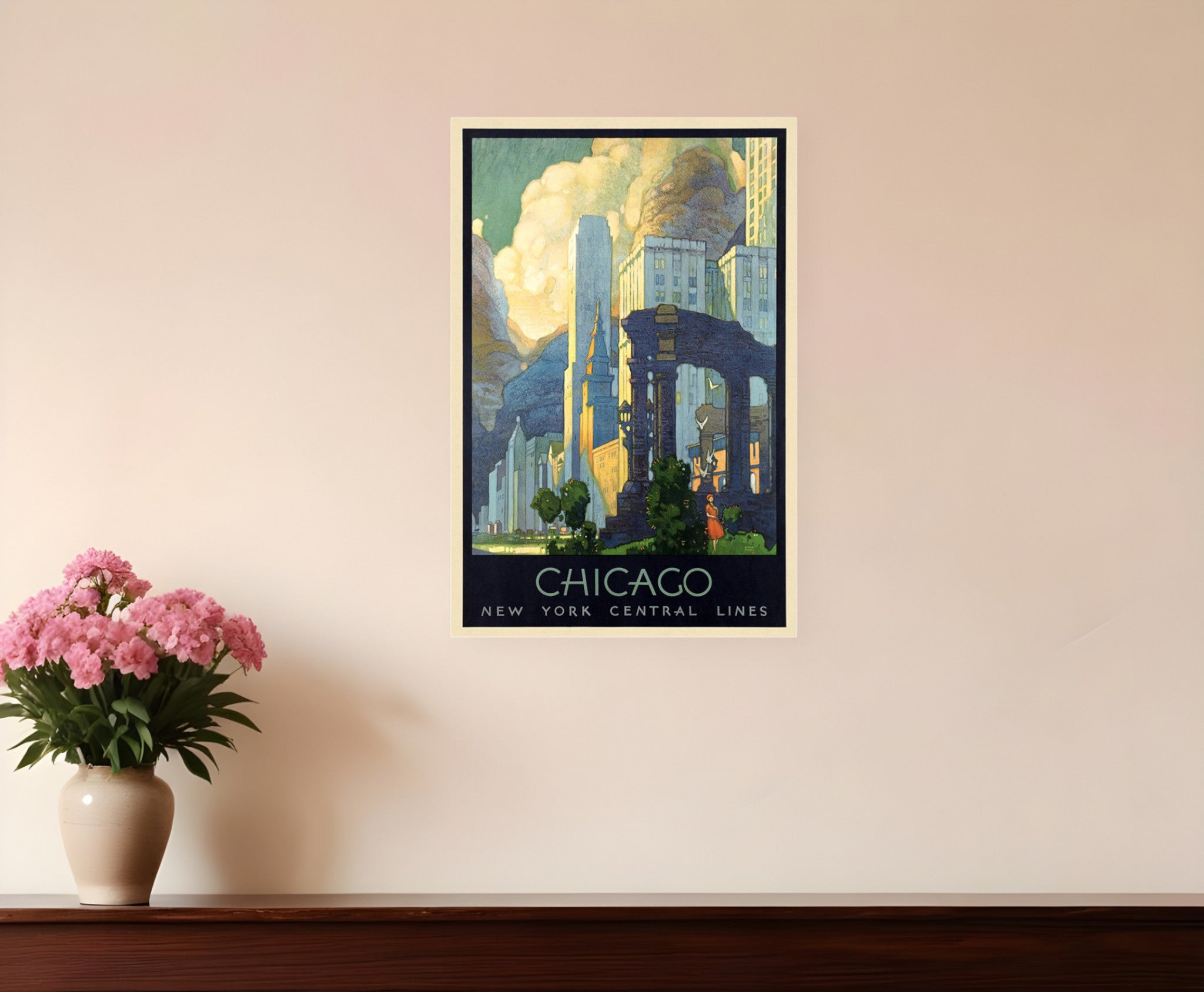 36" X 54" Vintage 1929 Chicago Michigan Ave Travel Poster Wall Art