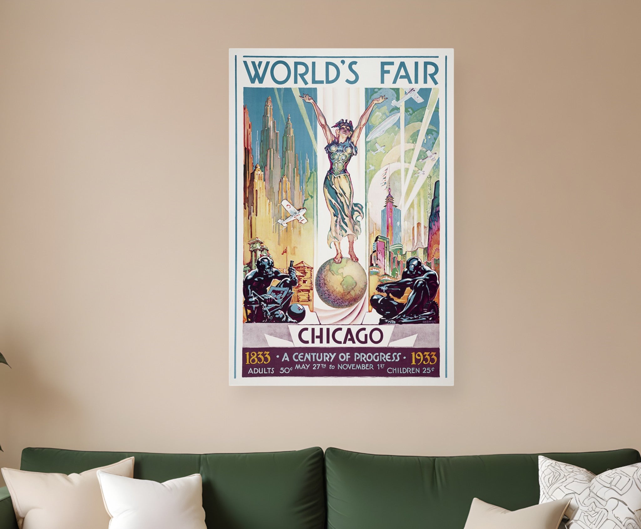 Vintage 1933 Chicago Worlds Fair Unframed Print Wall Art