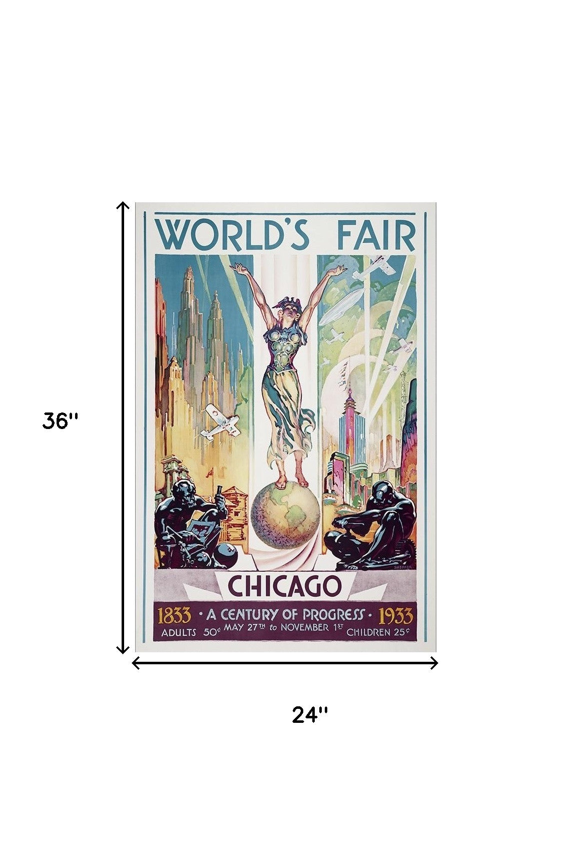 Vintage 1933 Chicago Worlds Fair Unframed Print Wall Art