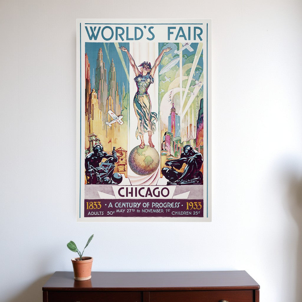 Vintage 1933 Chicago Worlds Fair Unframed Print Wall Art