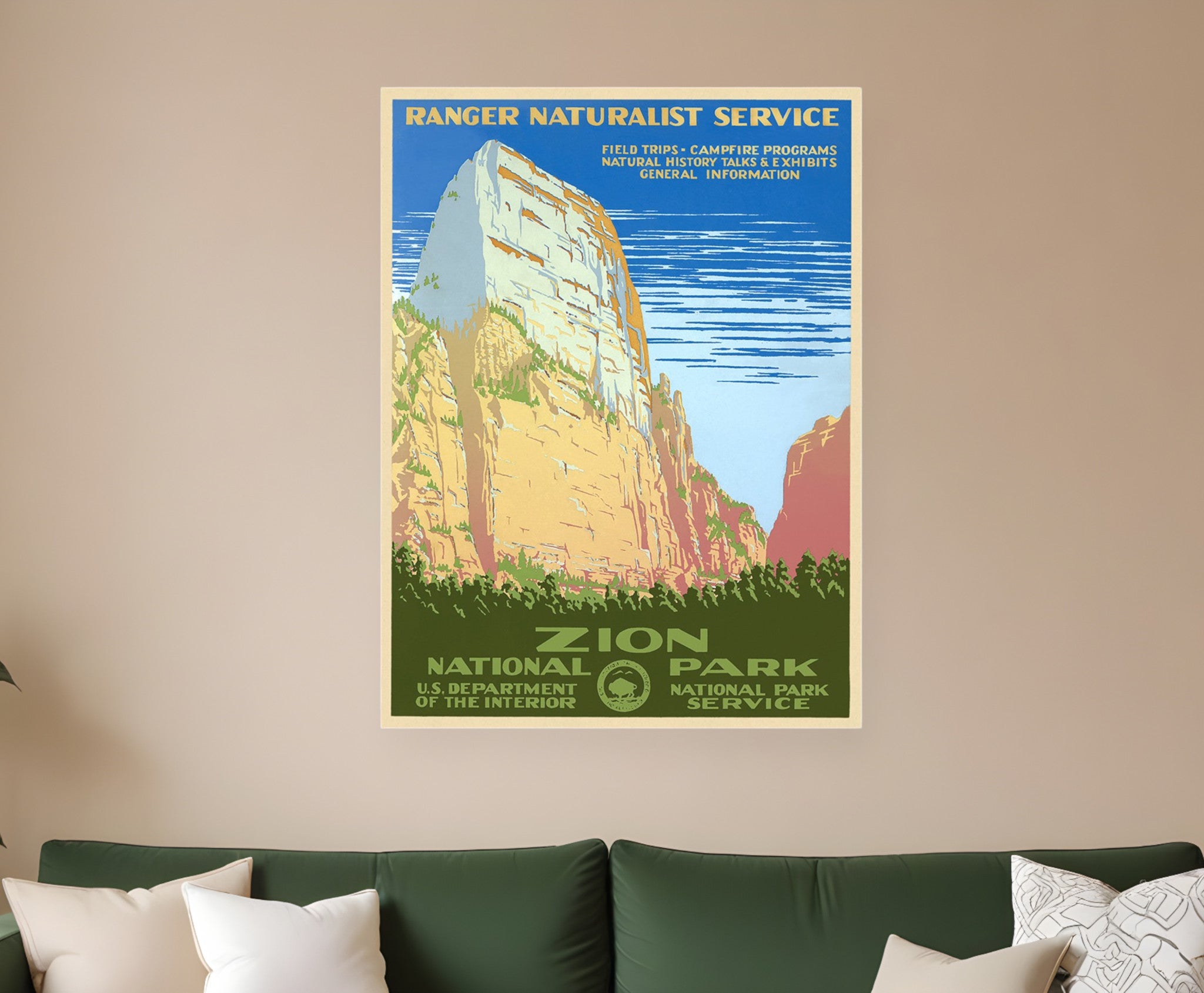 36" x 48" Zion National Park c1938 Vintage Travel Poster Wall Art