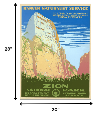 36" x 48" Zion National Park c1938 Vintage Travel Poster Wall Art