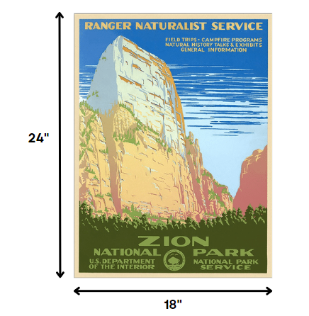 36" x 48" Zion National Park c1938 Vintage Travel Poster Wall Art