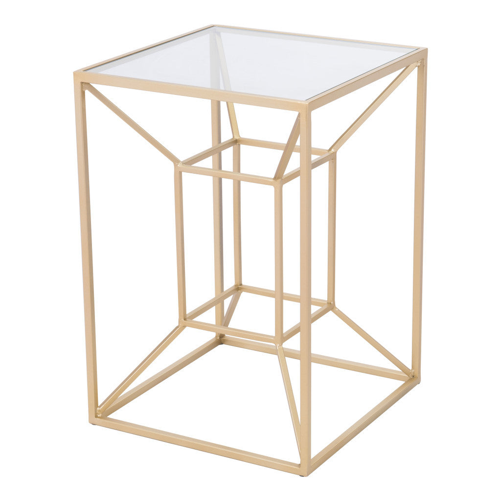 23" Gold And Clear Genuine Marble Look Square End Table