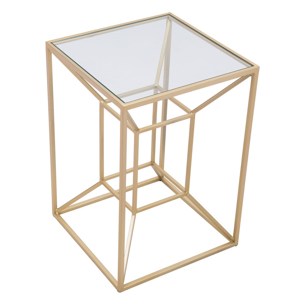 23" Gold And Clear Genuine Marble Look Square End Table