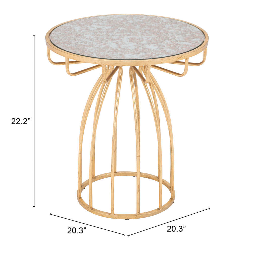 22" Gold And Brown Steel Round End Table