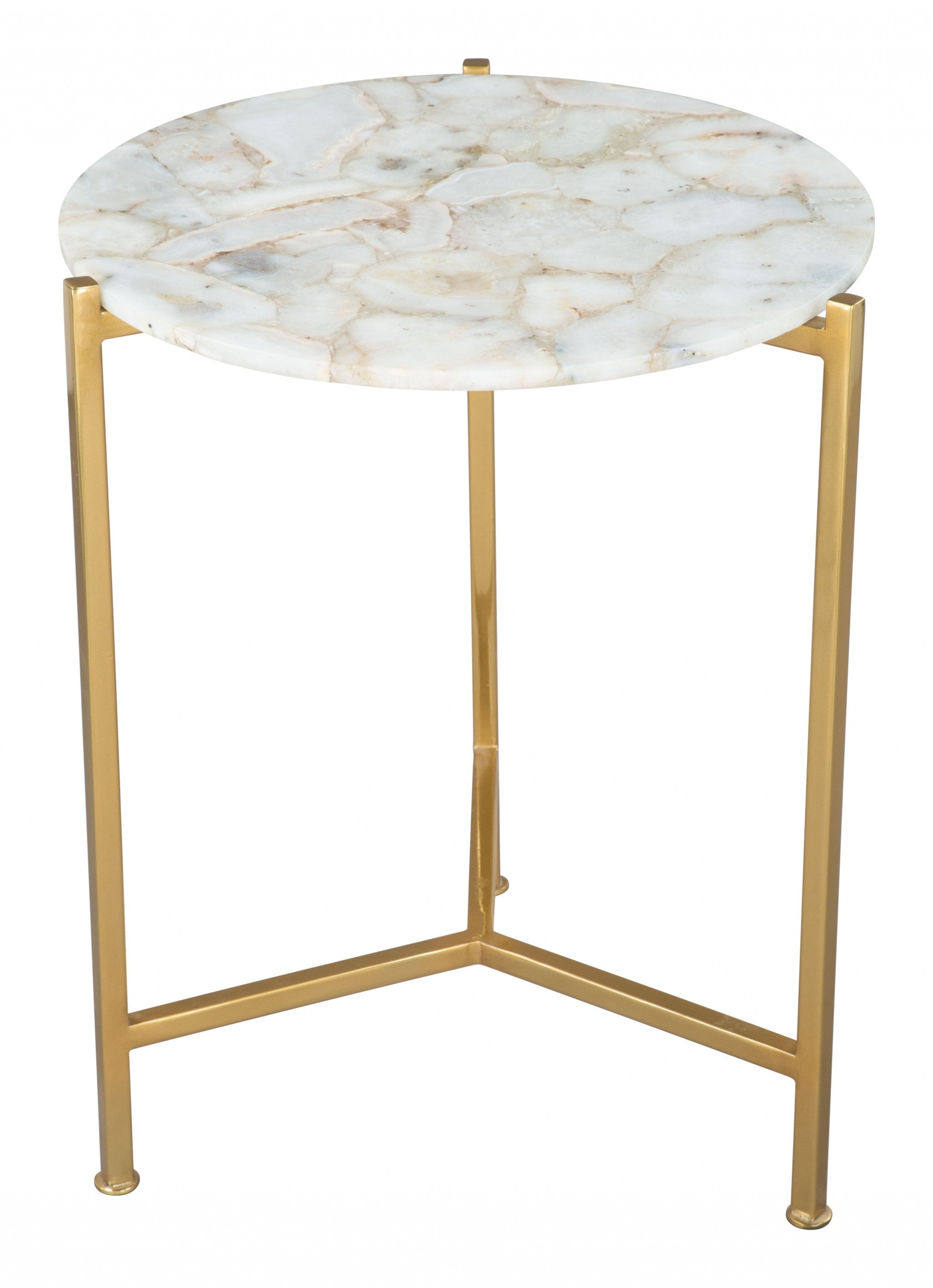 20" Gold And White Genuine Marble Look Round End Table