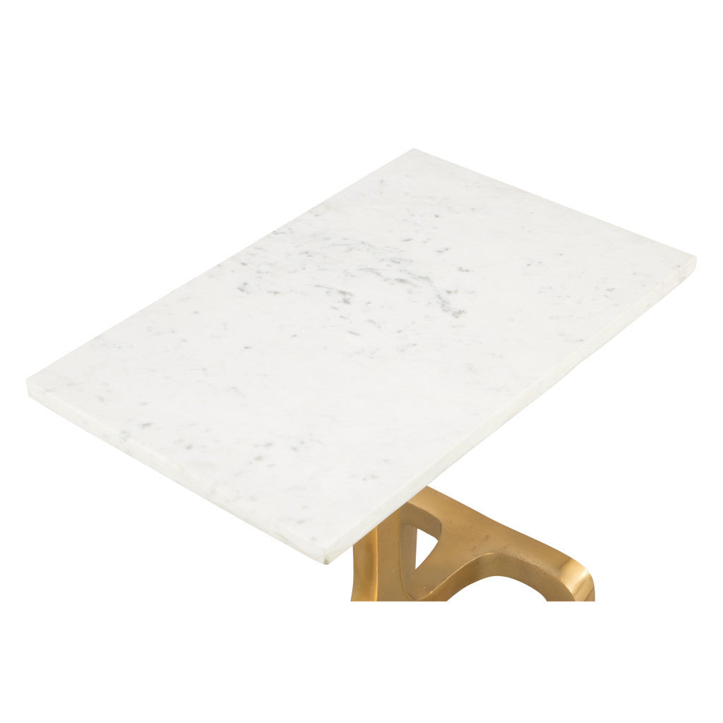 23" Gold Genuine Marble Look Rectangular End Table