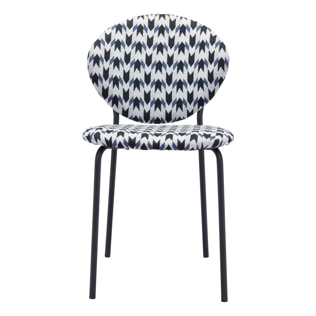 Set of Two Blue Black and White Arrow Design Dining or Side Chairs