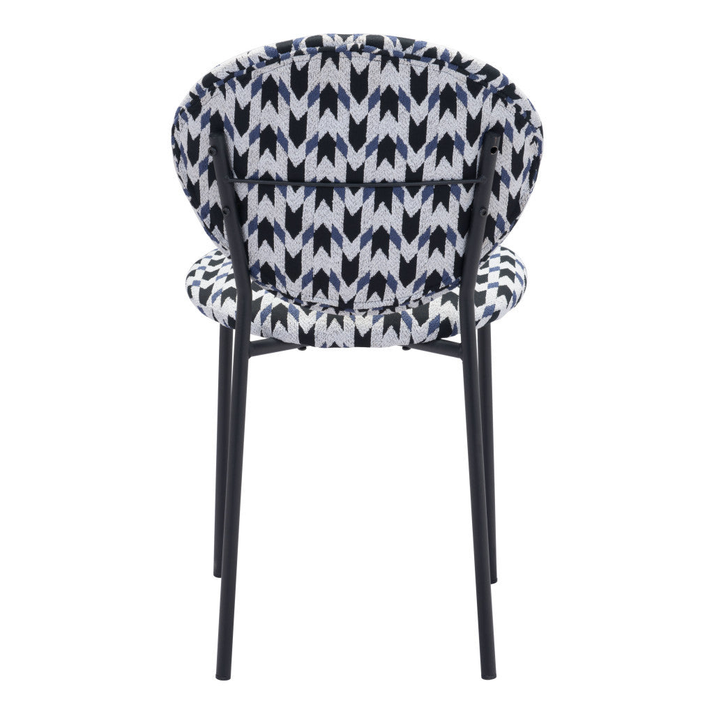 Set of Two Blue Black and White Arrow Design Dining or Side Chairs