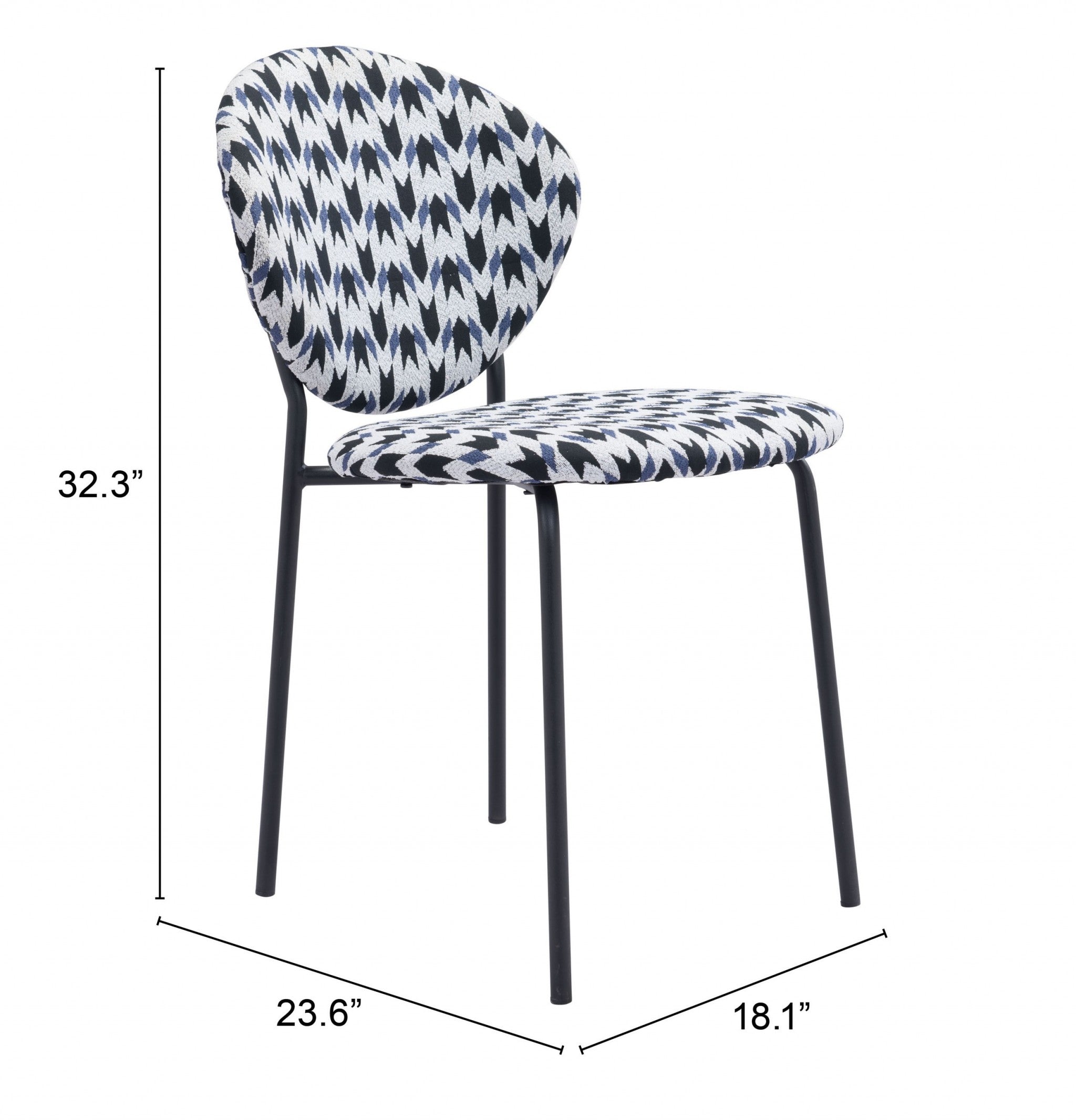 Set of Two Blue Black and White Arrow Design Dining or Side Chairs