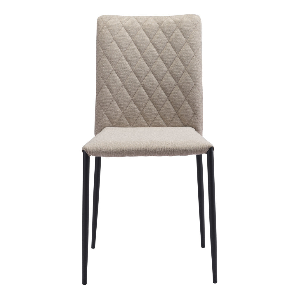 Set of Two Beige And Black Upholstered Fabric Dining Side Chairs