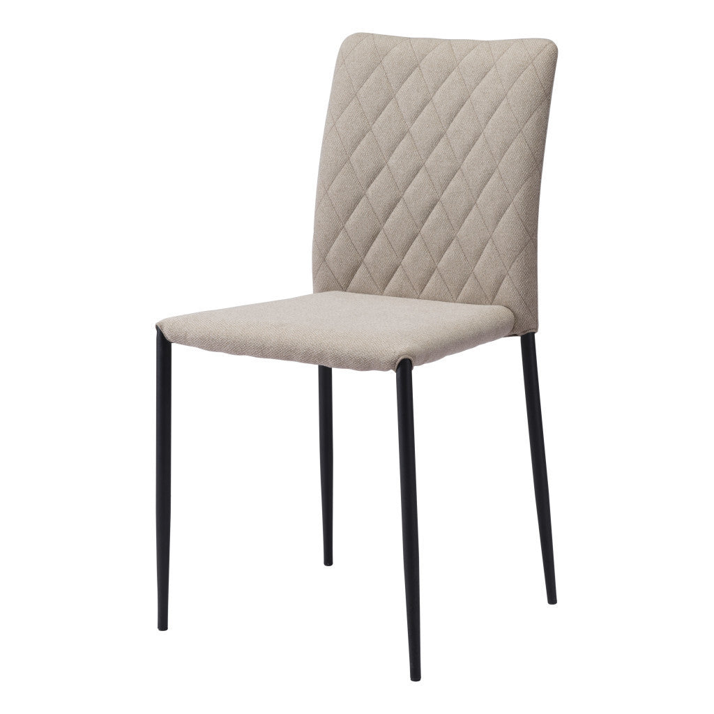 Set of Two Beige And Black Upholstered Fabric Dining Side Chairs