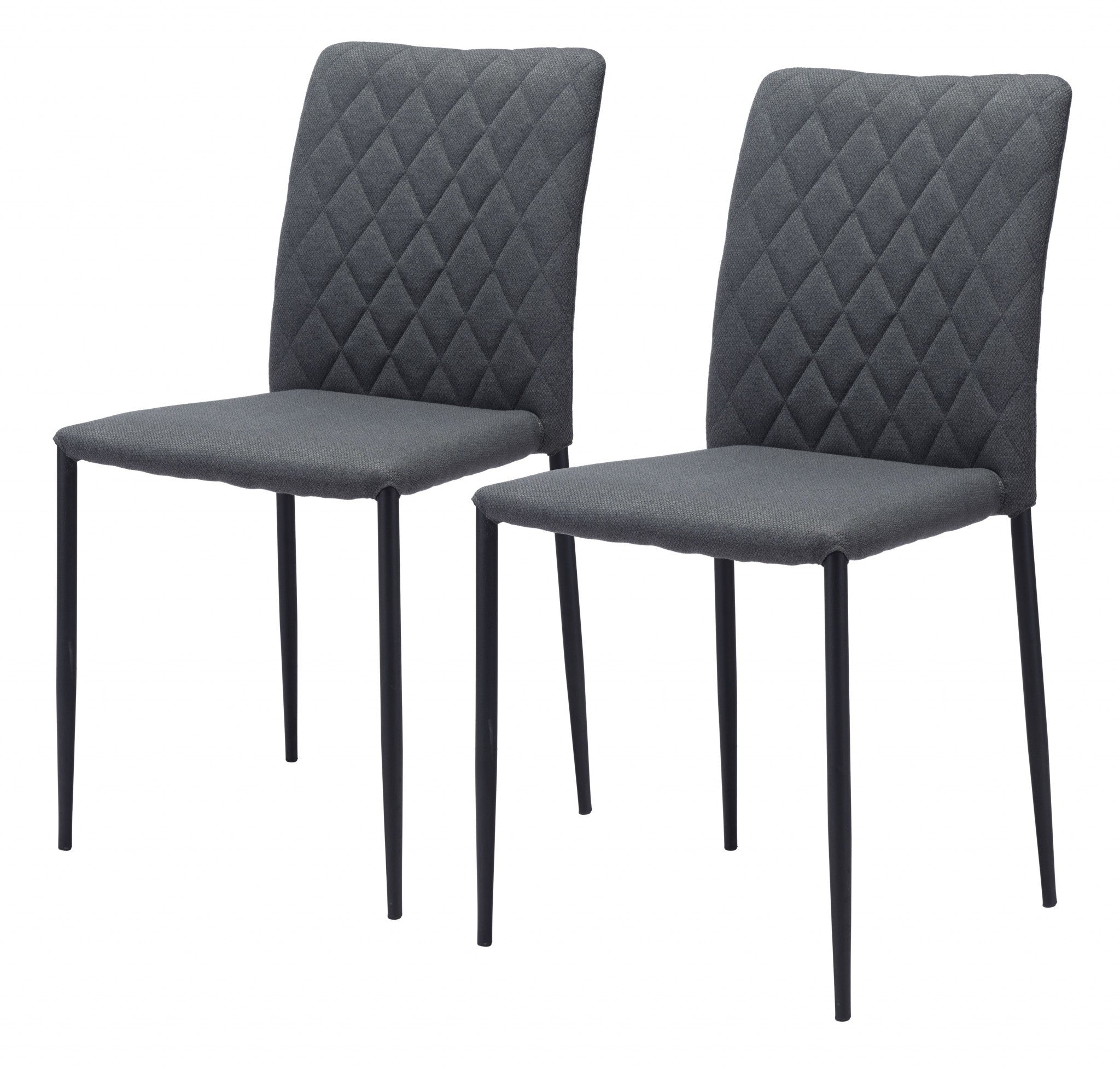 Set of Two Gray And Black Upholstered Fabric Dining Side Chairs