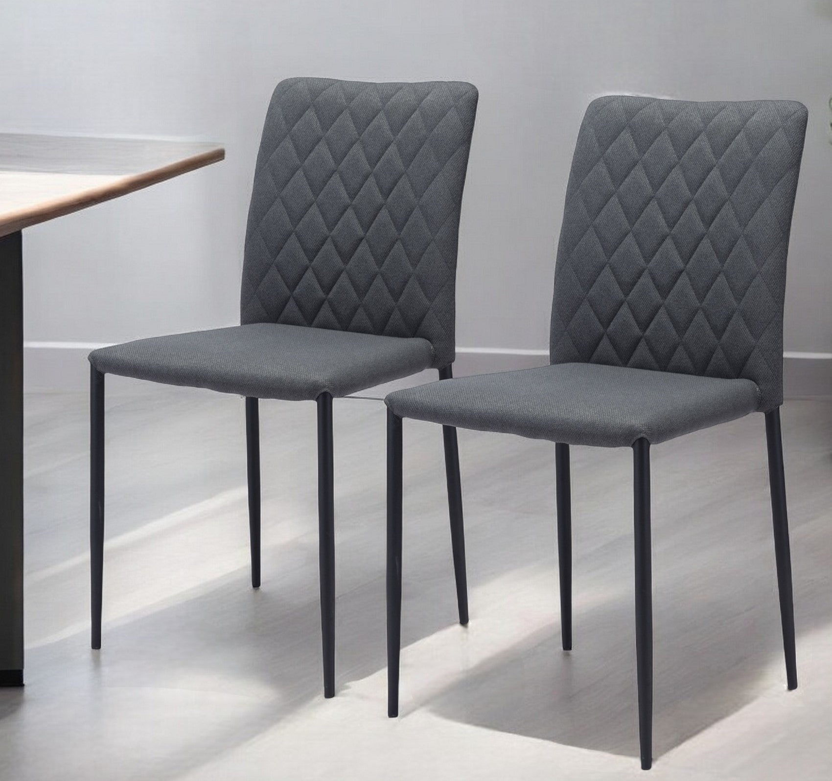 Set of Two Gray And Black Upholstered Fabric Dining Side Chairs