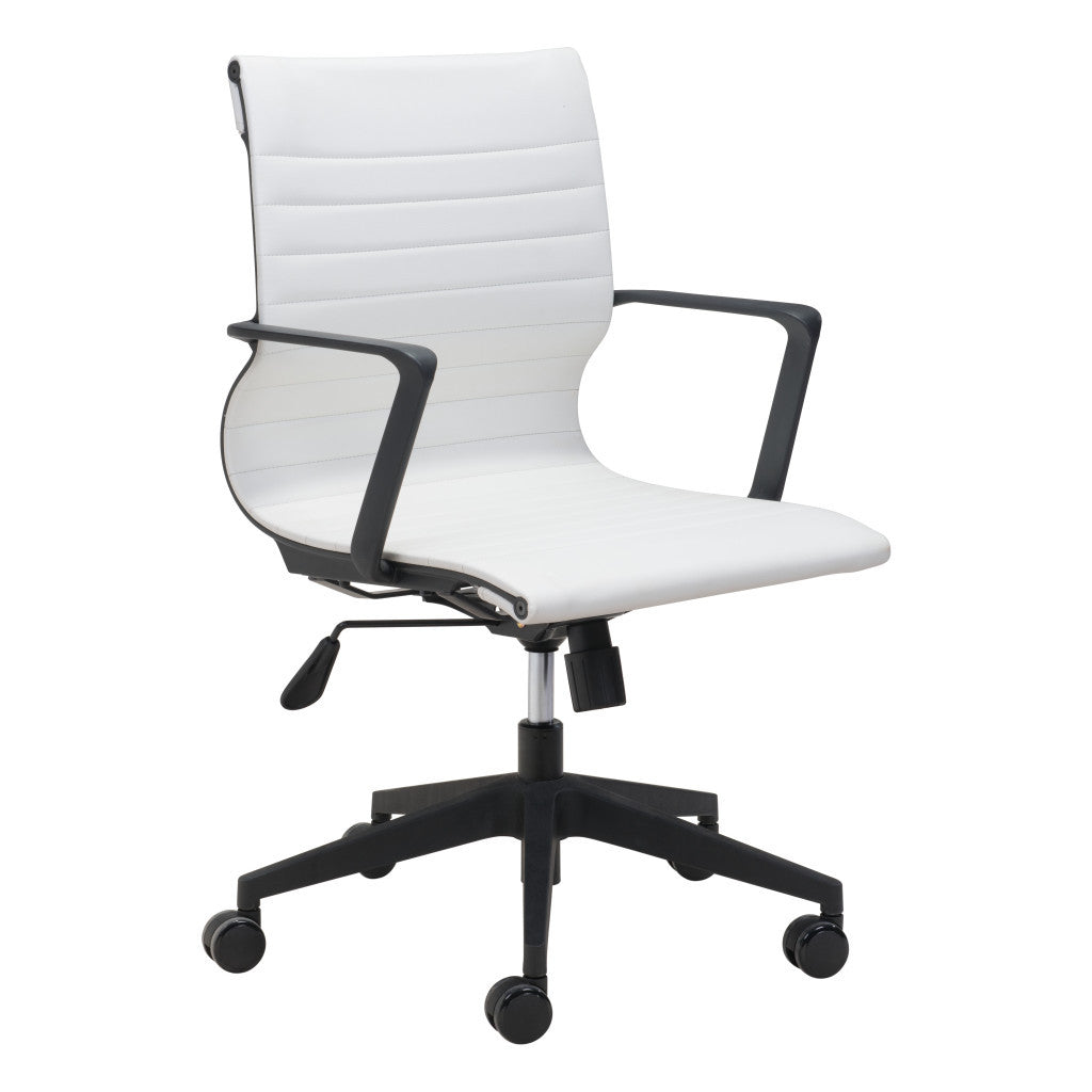 White and Black Adjustable Swivel Faux Leather Rolling Conference Office Chair