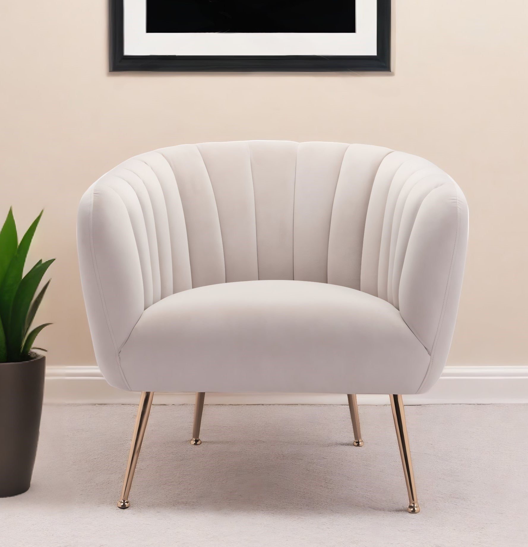 30" Ivory And Gold Fabric Tufted Club Chair