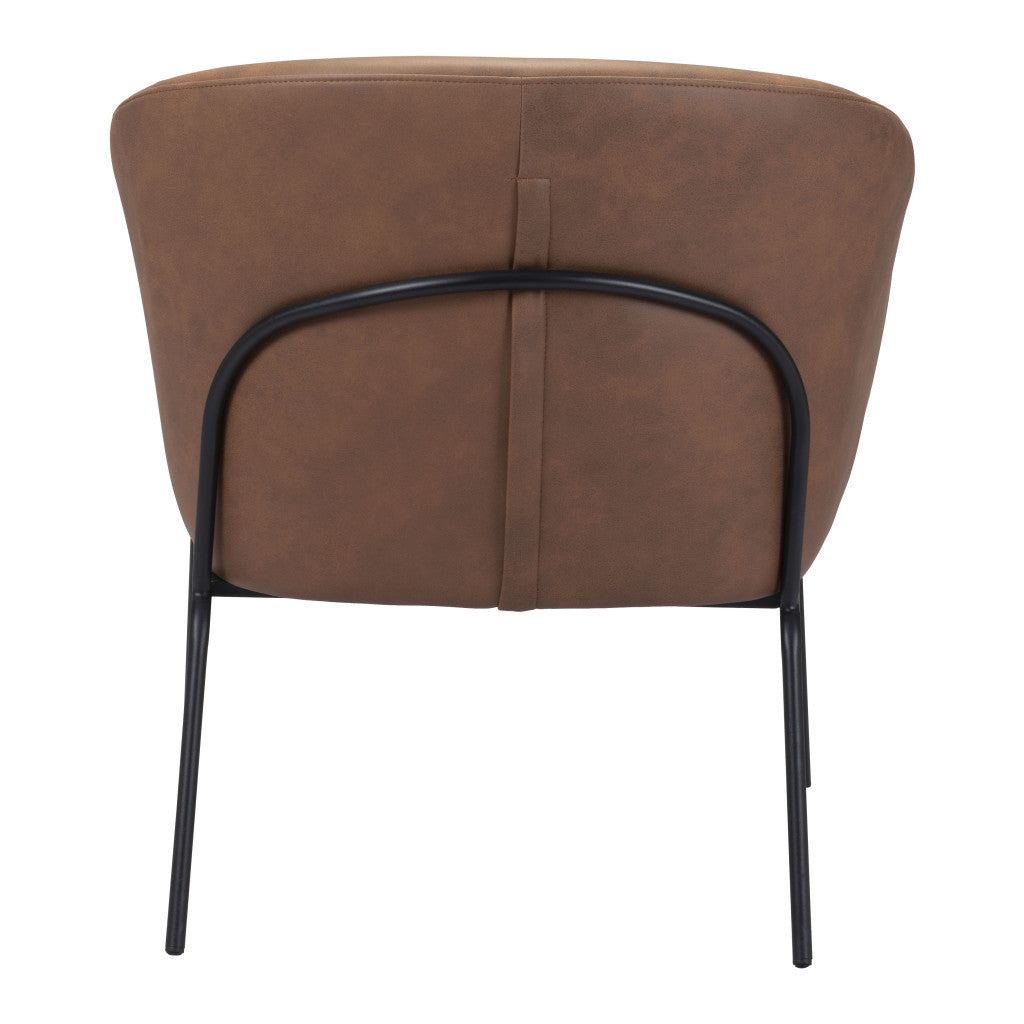 28" Brown And Black Faux Leather Barrel Chair