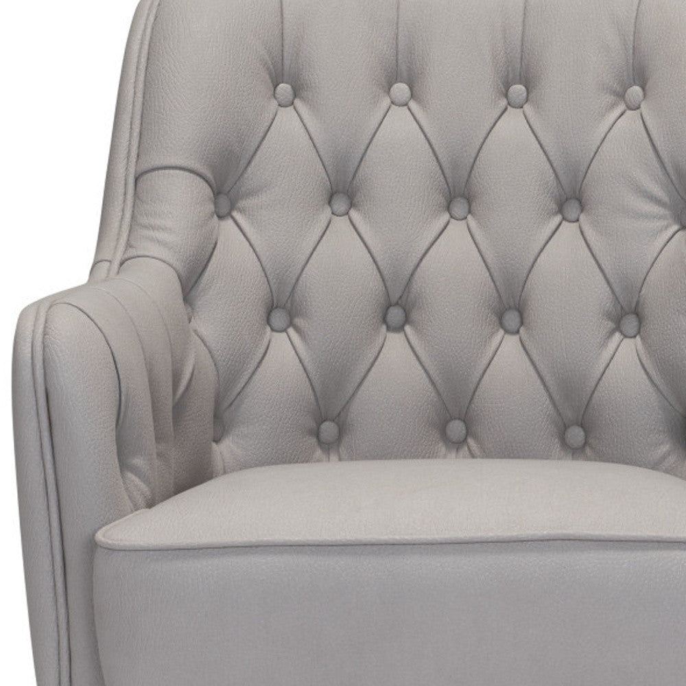 29" Gray And Black Faux Leather Tufted Arm Chair