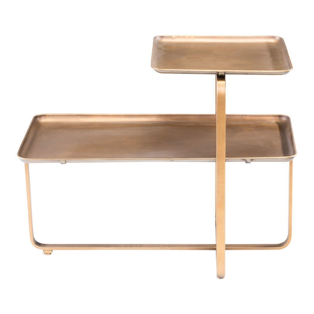 31" Gold Steel Coffee Table With Shelf