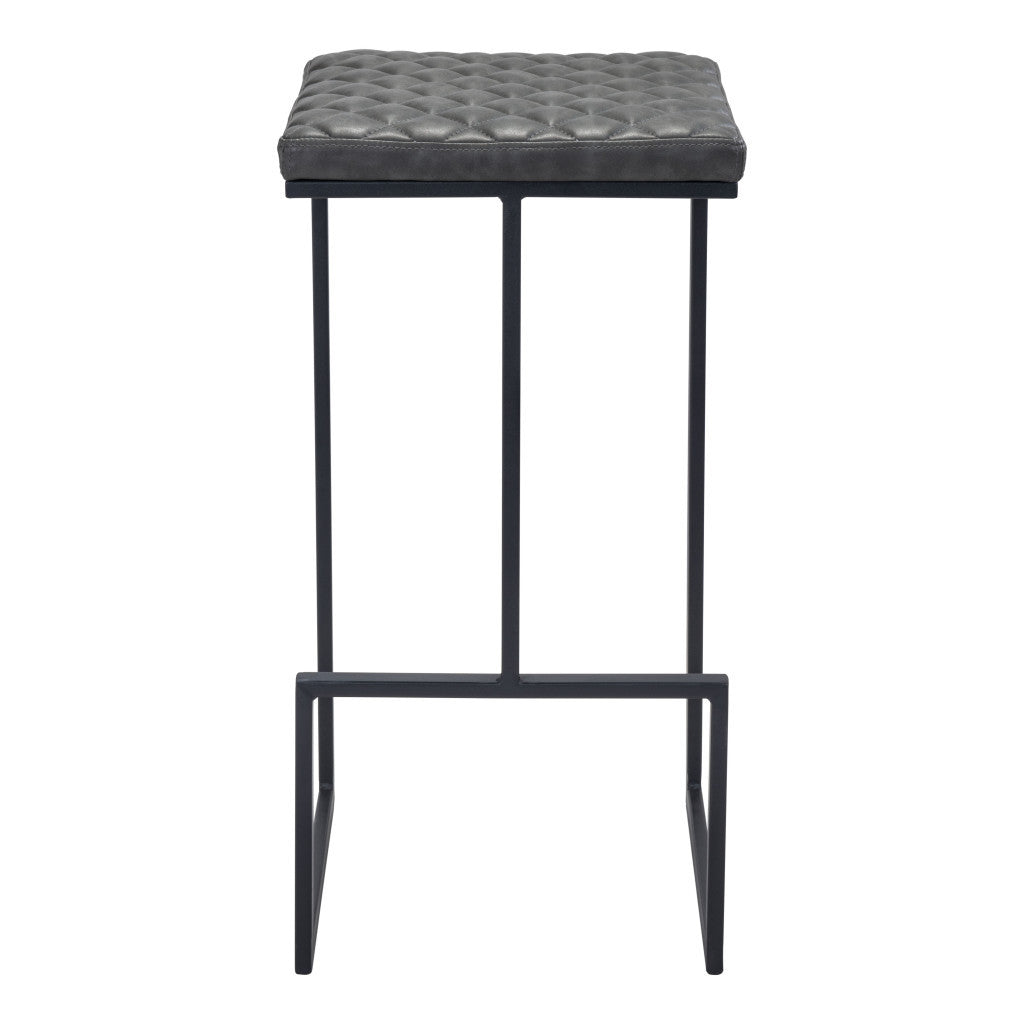 30" Gray And Black Steel Backless Bar Height Bar Chair