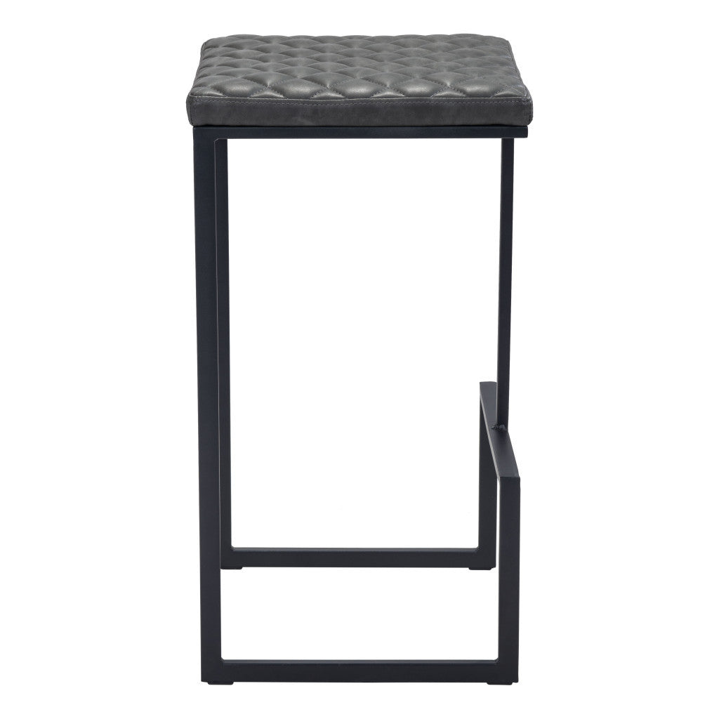 30" Gray And Black Steel Backless Bar Height Bar Chair