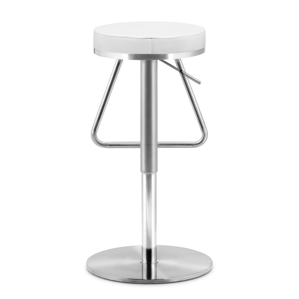 31" White And Silver Steel Swivel Backless Bar Height Bar Chair