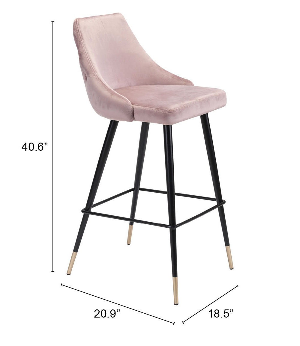 30" Pink And Black Velvet And Steel Bar Height Bar Chair