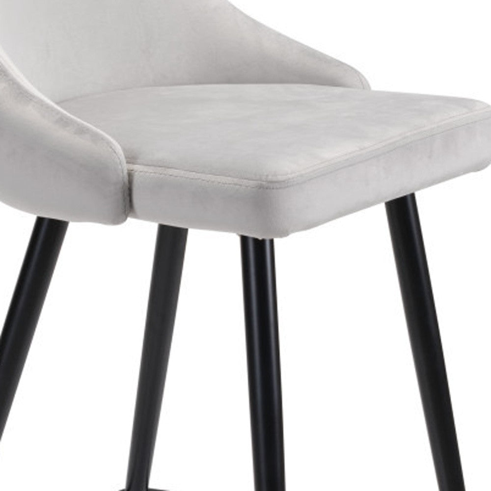 30" Gray And Black Velvet And Steel Bar Height Bar Chair