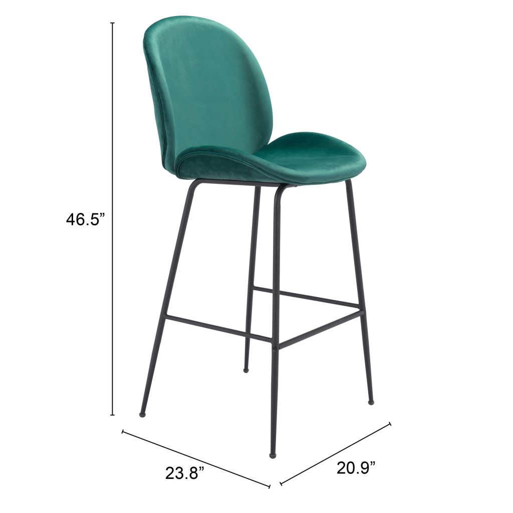 31" Green And Black Steel Low Back Bar Height Bar Chair