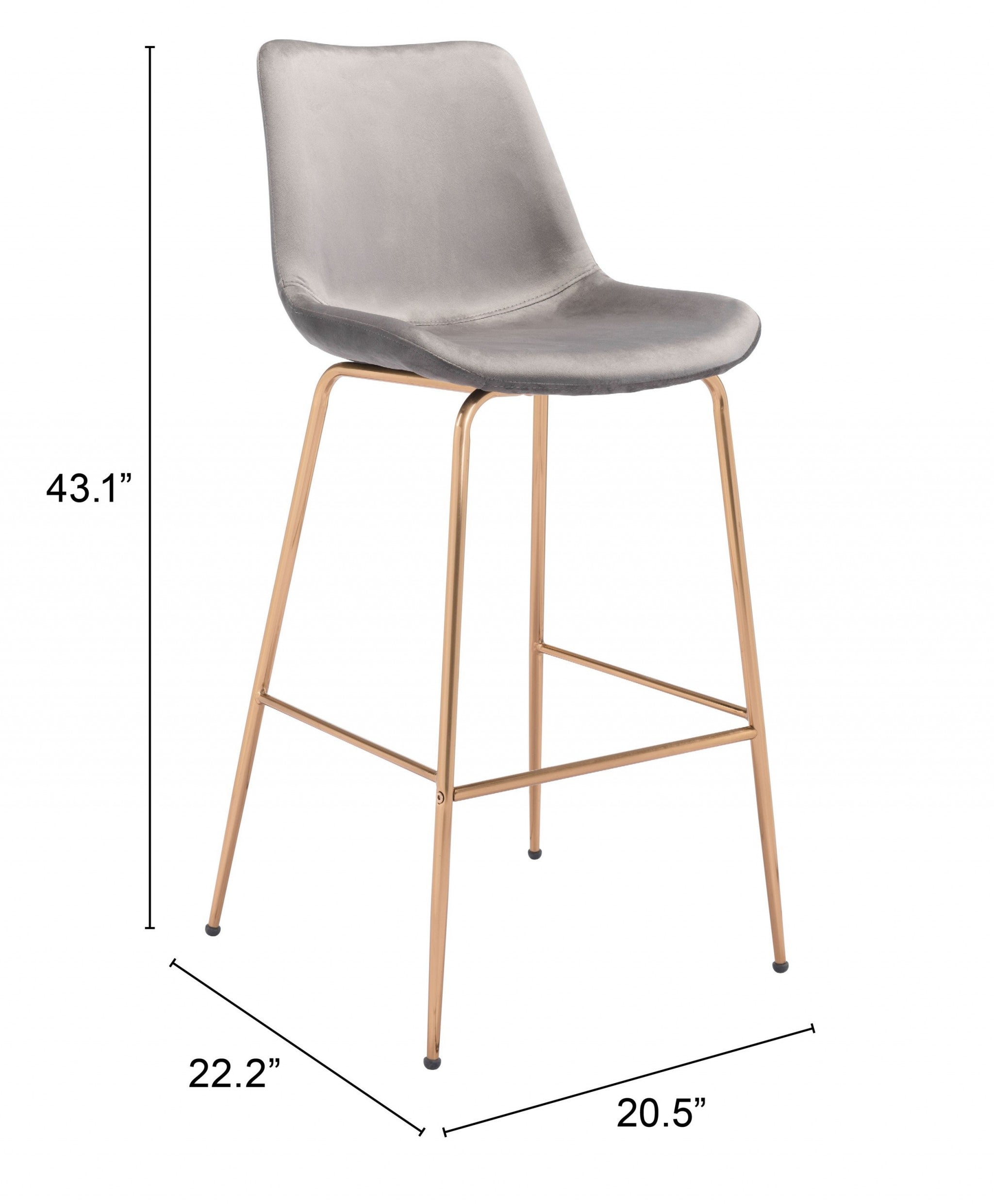 31" Gray And Copper Steel Low Back Bar Height Bar Chair