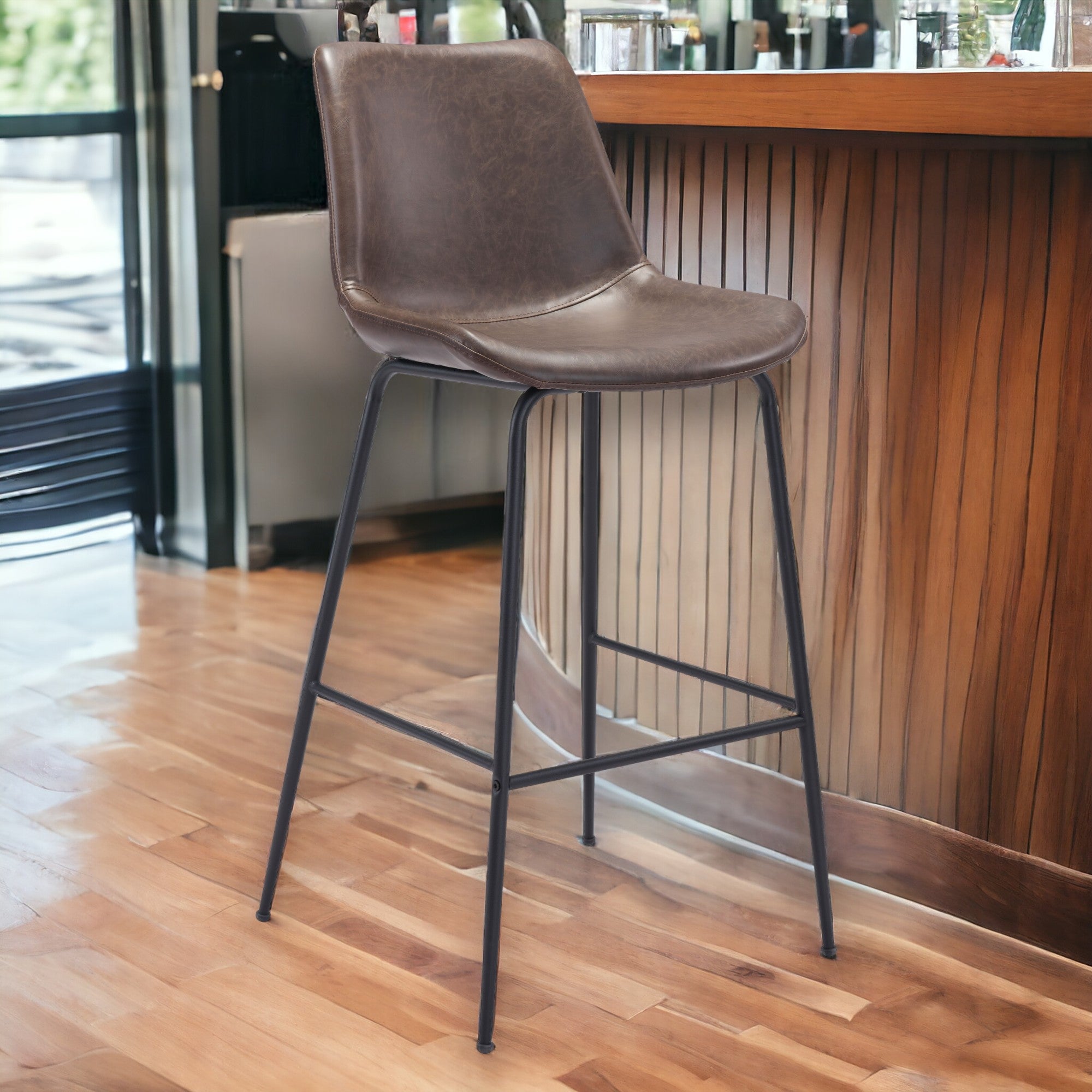 31 " Brown And Black Steel Low Back Bar Height Bar Chair