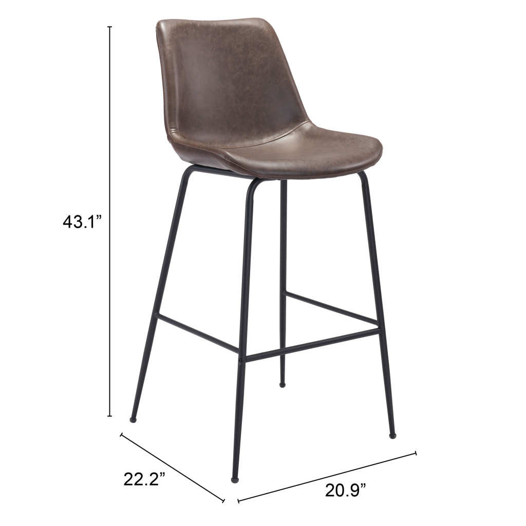 31 " Brown And Black Steel Low Back Bar Height Bar Chair