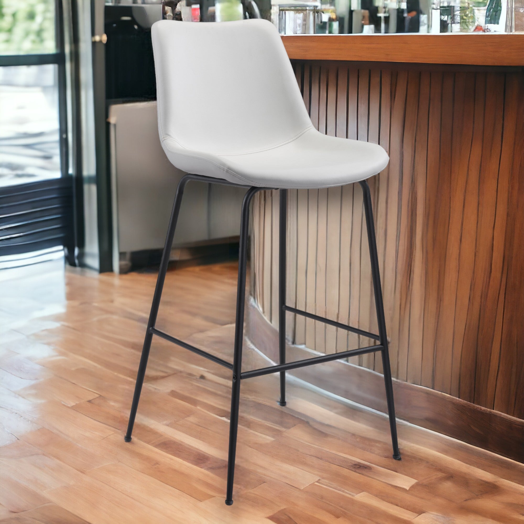 31" White And Black Steel Low Back Bar Height Bar Chair