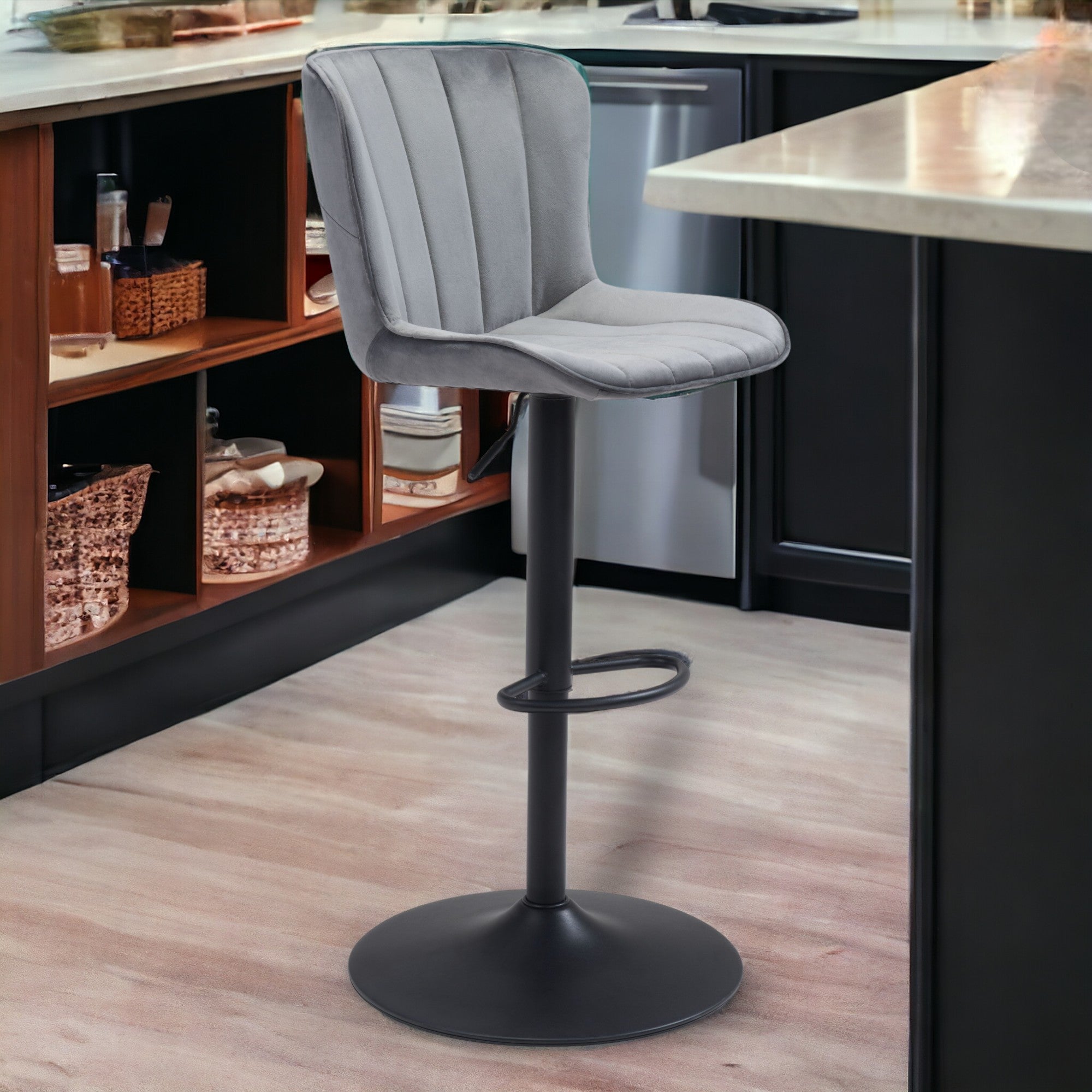 Adjustable Height Gray And Black Steel Swivel Low Back Counter Height Bar Chair