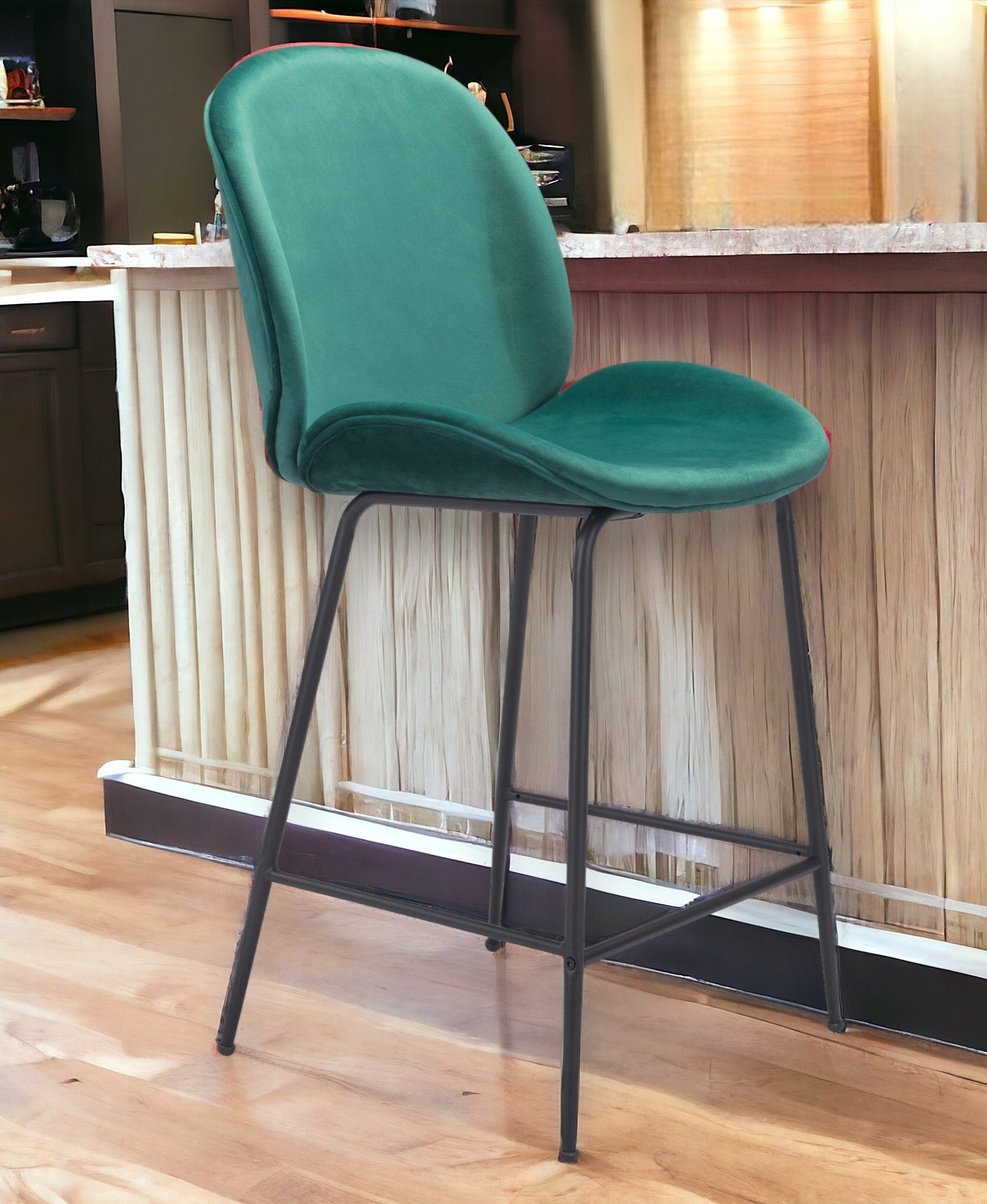 26" Green And Black Steel Low Back Counter Height Bar Chair