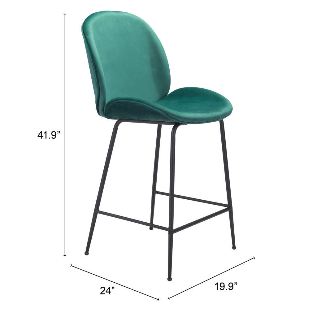 26" Green And Black Steel Low Back Counter Height Bar Chair