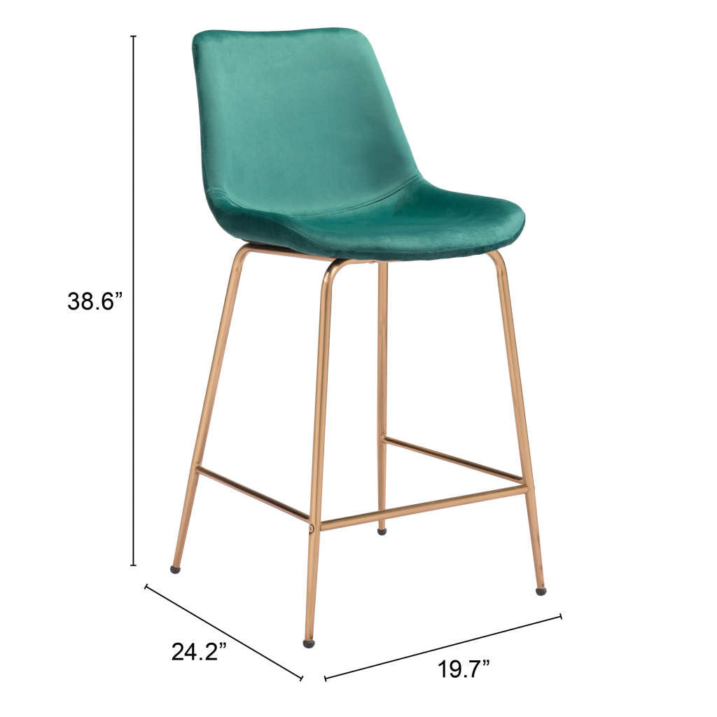 26" Green And Copper Steel Low Back Counter Height Bar Chair