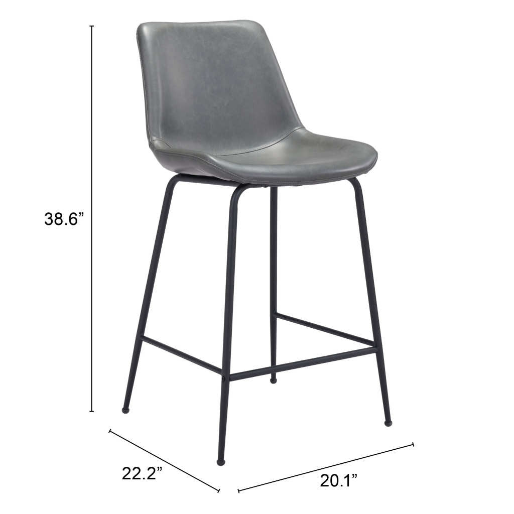 26" Gray And Black Steel Low Back Counter Height Bar Chair