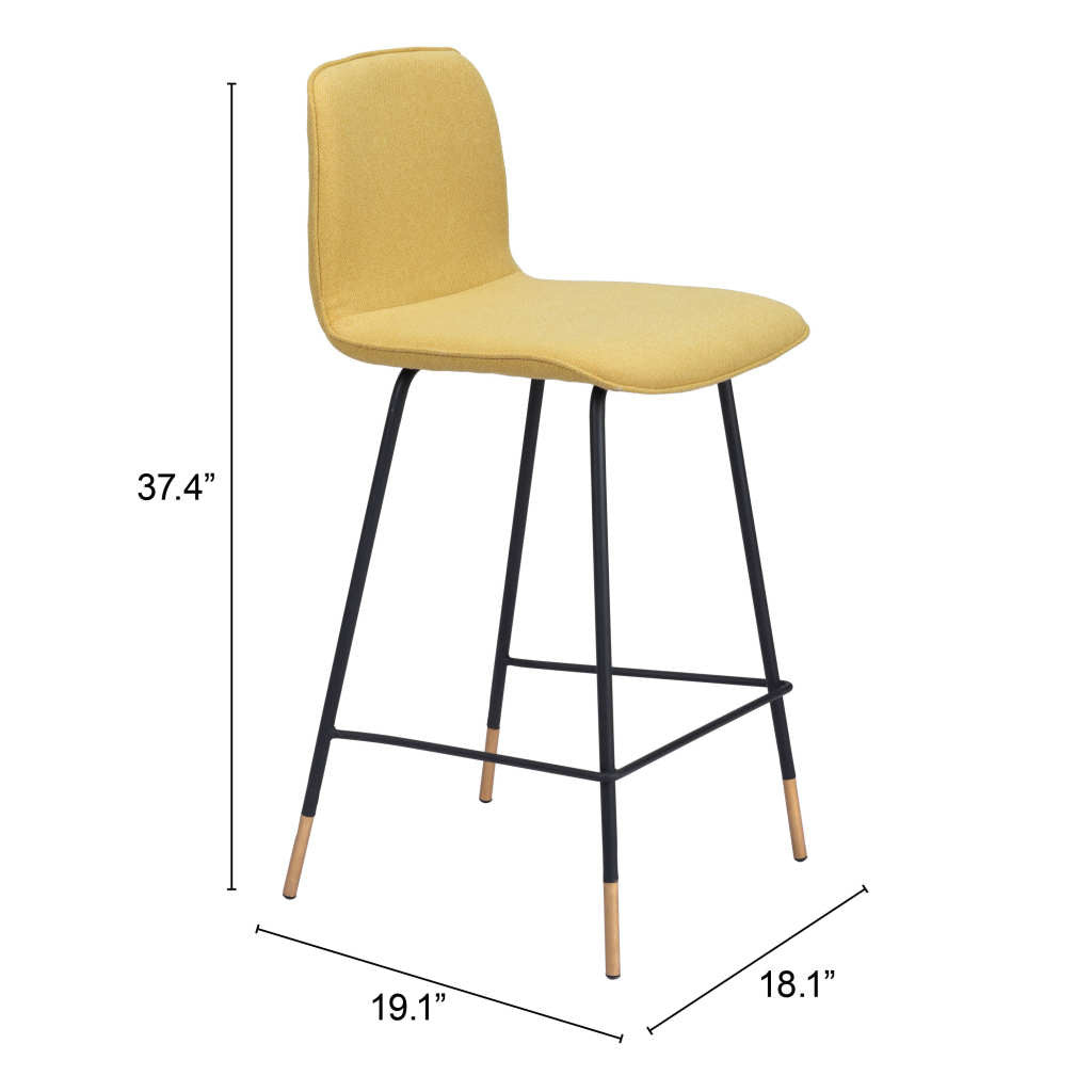 27" Yellow And Black Steel Low Back Counter Height Bar Chair