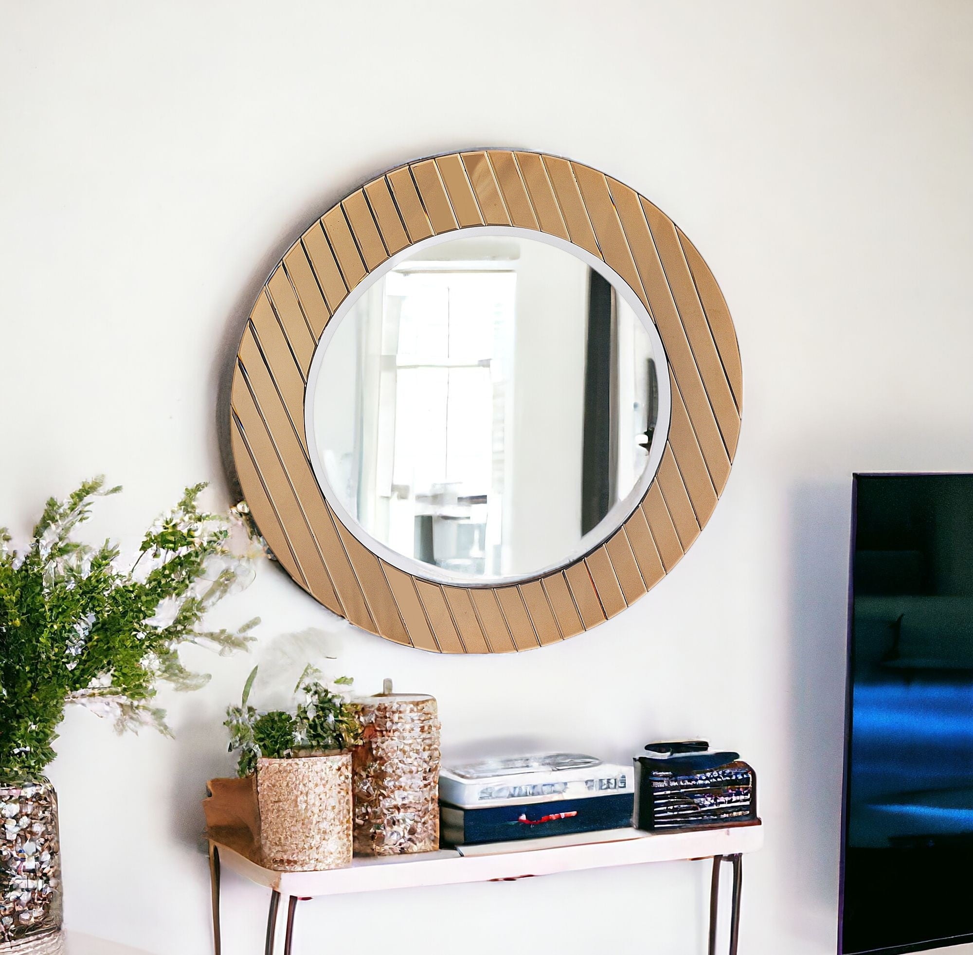 Gold Round Accent Glass Mirror