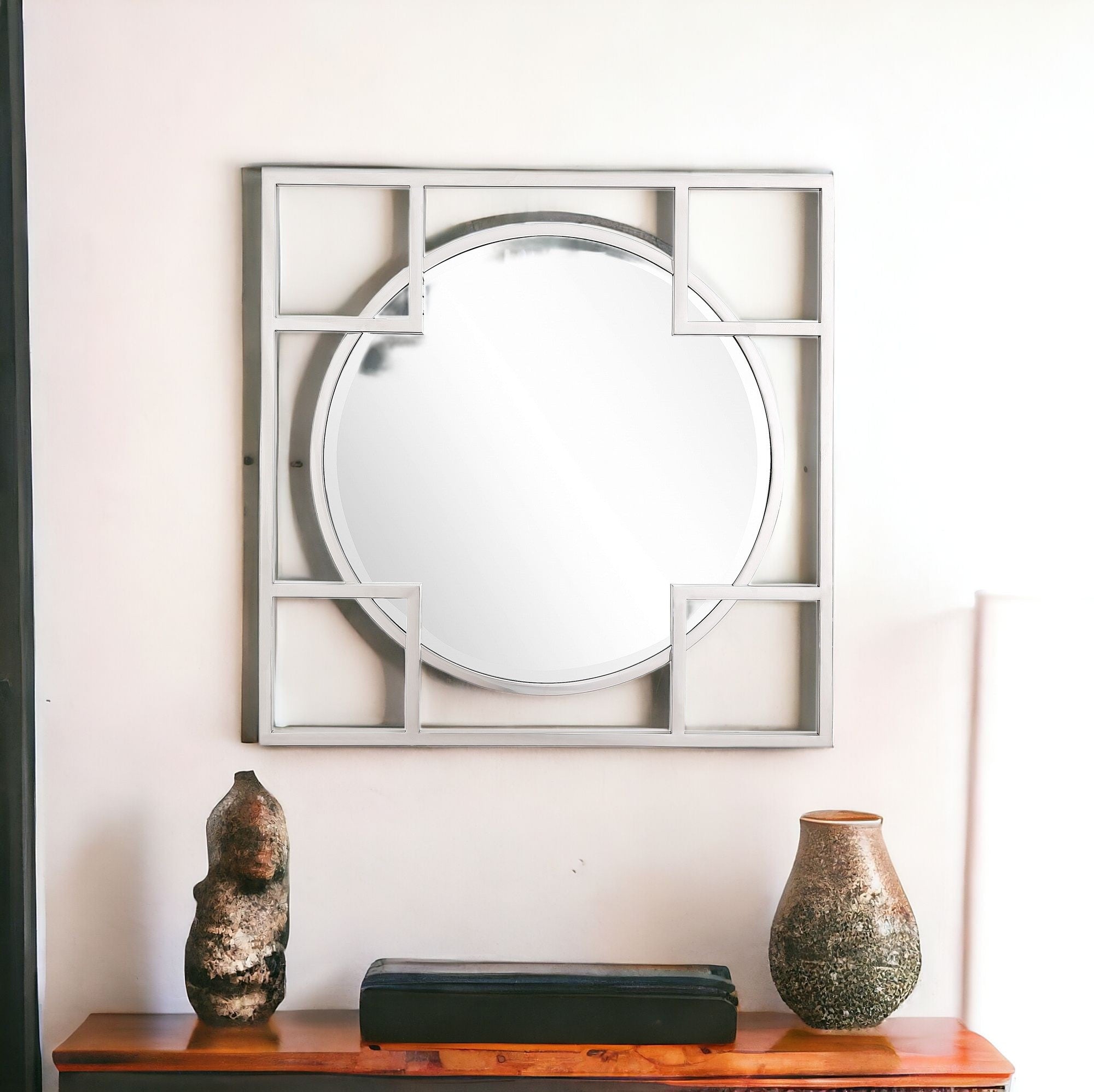 Silver Square Accent Metal Mirror