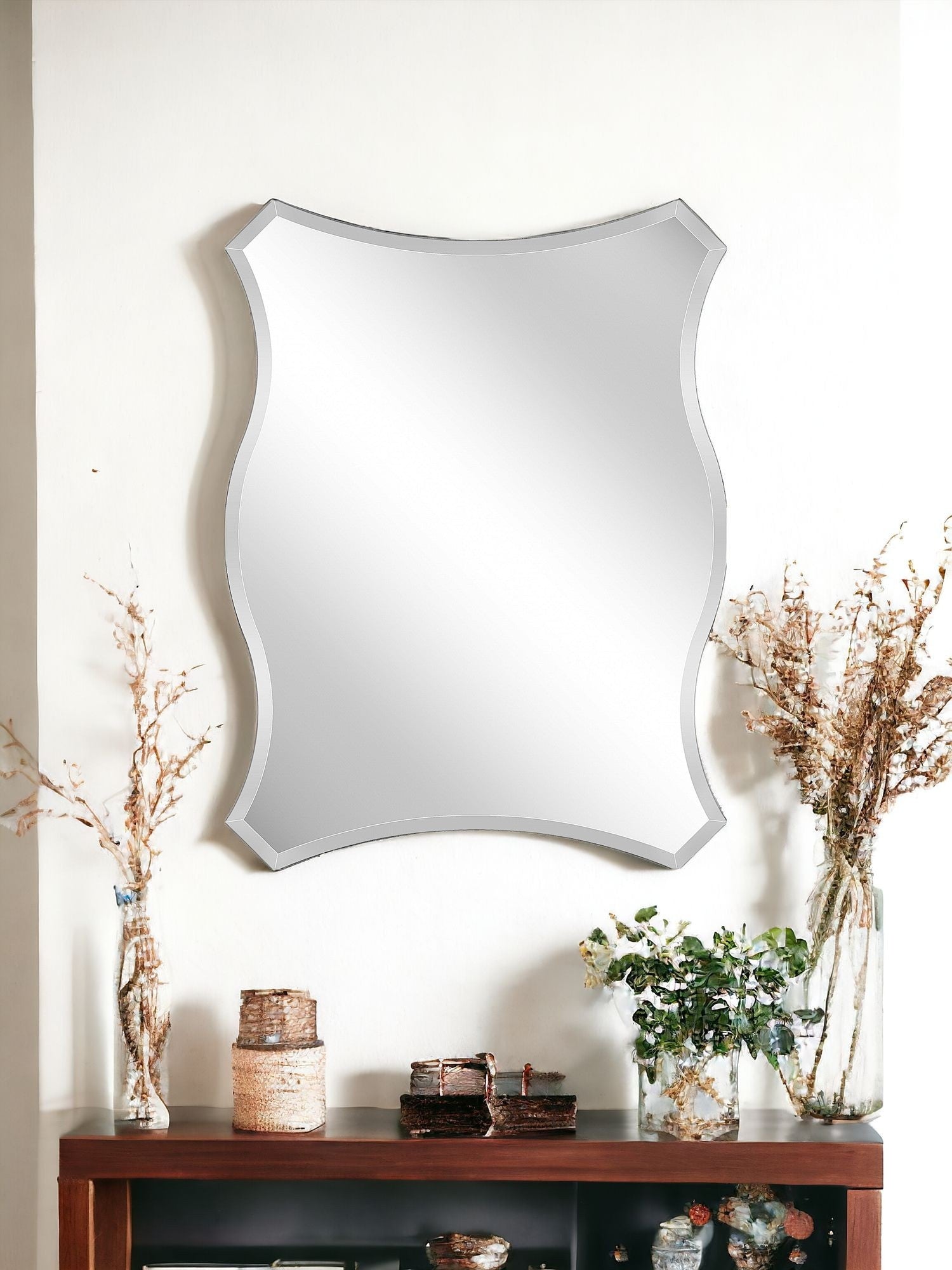 32" Silver Novelty Glass Framed Accent Mirror