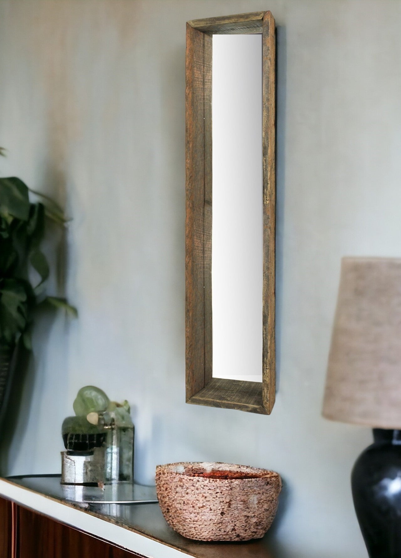 28" Natural Brown Framed Full Length Hanging Mirror