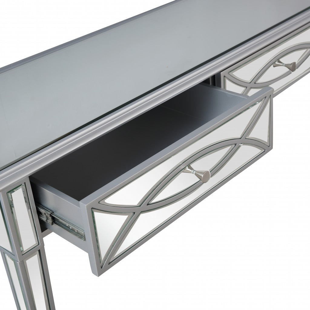 Silver Glass Mirror Console Table