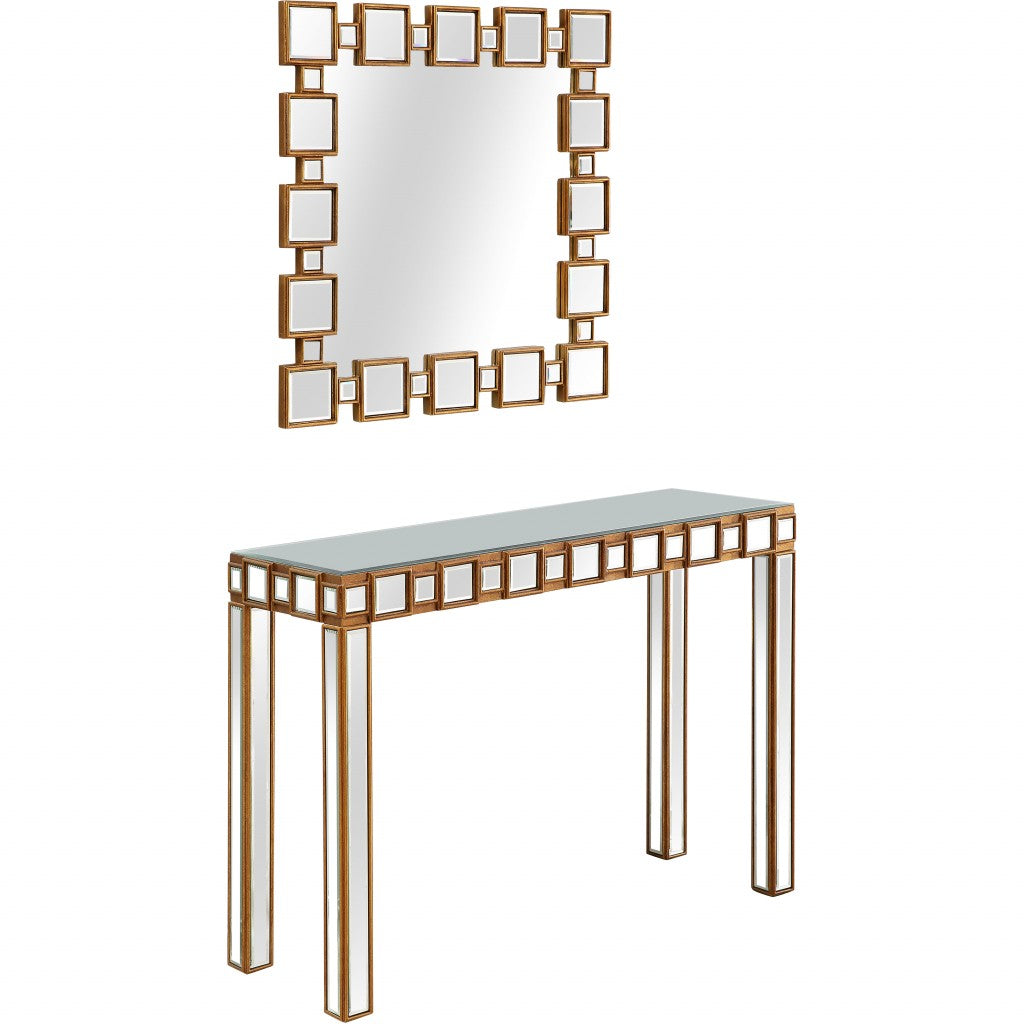 43" Gold Mirrored Glass Console Table