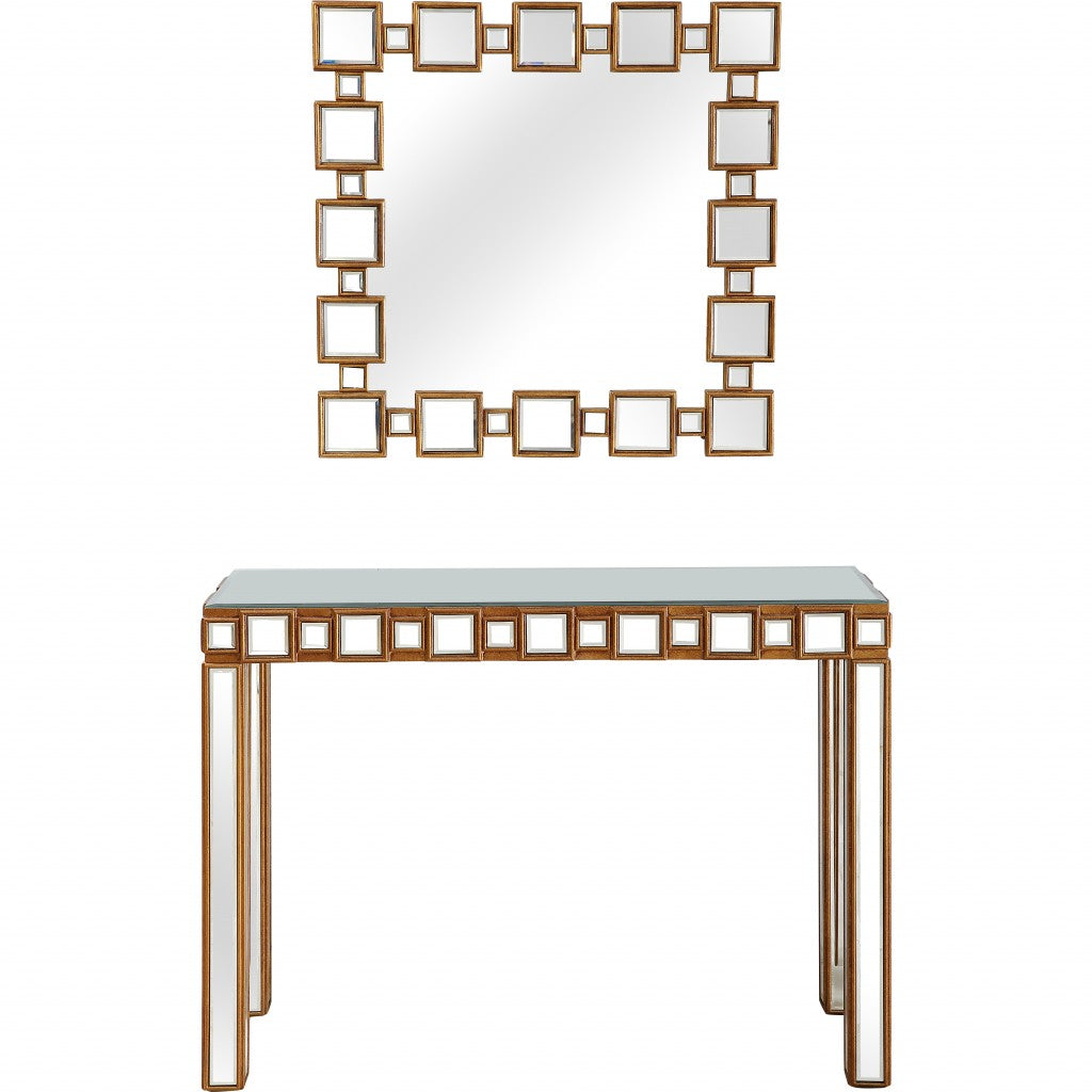 43" Gold Mirrored Glass Console Table