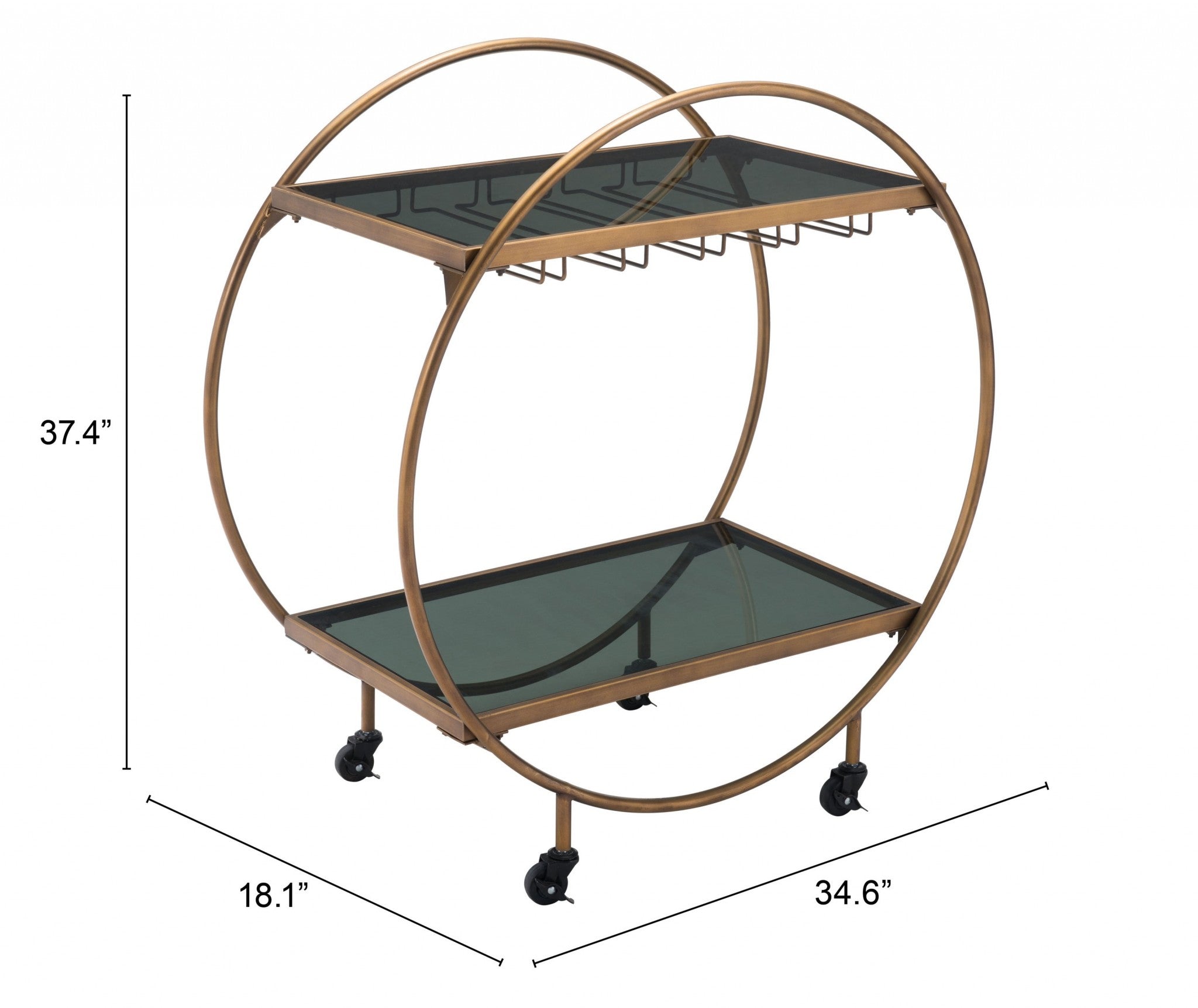 Black and Gold Iron And Mirrored Glass Rolling Bar Cart